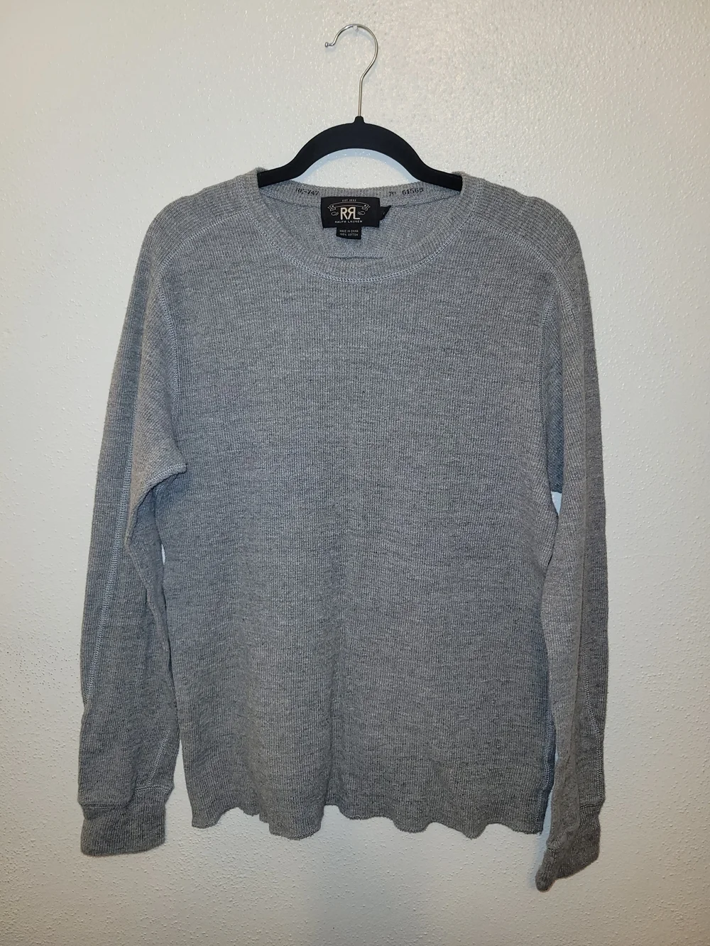 RRL Ralph Lauren Waffle Grey Thermal Long Sleeve Large Black Label
